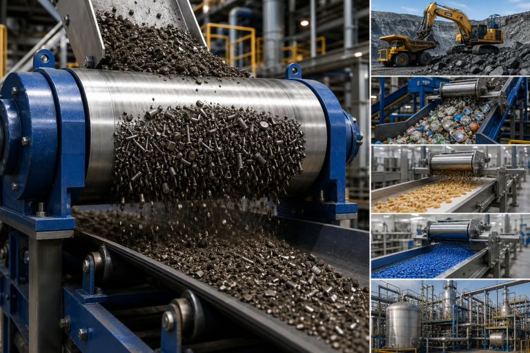 Utilização comum de ímanes de separadores magnéticos em diversos setores industriais