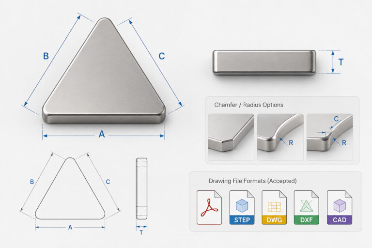 Ímã de neodímio triangular personalizado – Tamanho