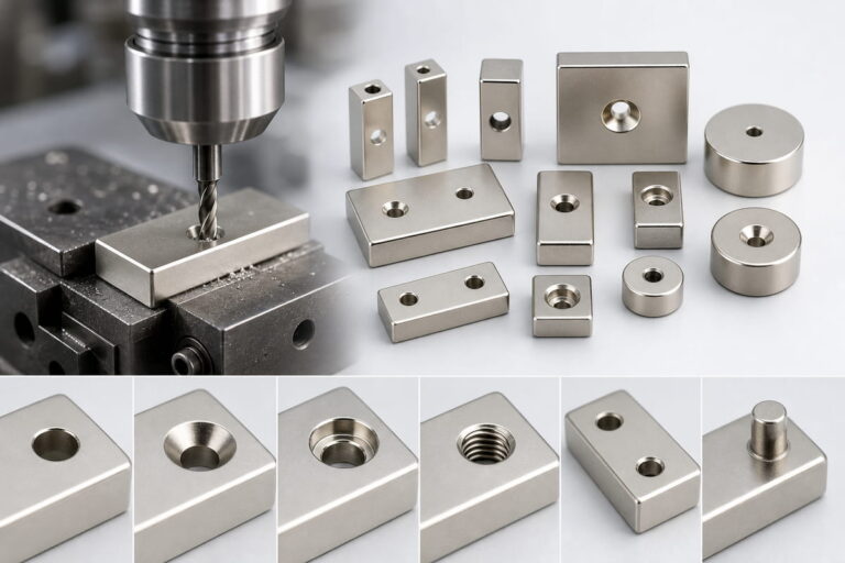 Maquinação CNC para ímanes de neodímio 10 Características do perfuração de orifícios e do processamento com encaixe escareado em ímanes de NdFeB