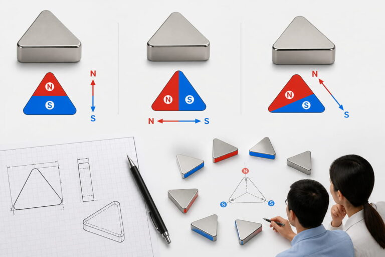 Direção de magnetização do íman triangular de neodímio