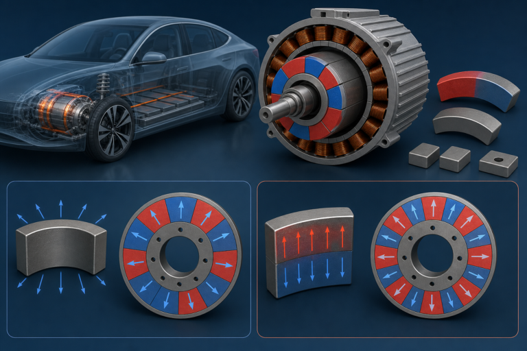 Métodos típicos de magnetização para os ímanes dos motores de veículos elétricos