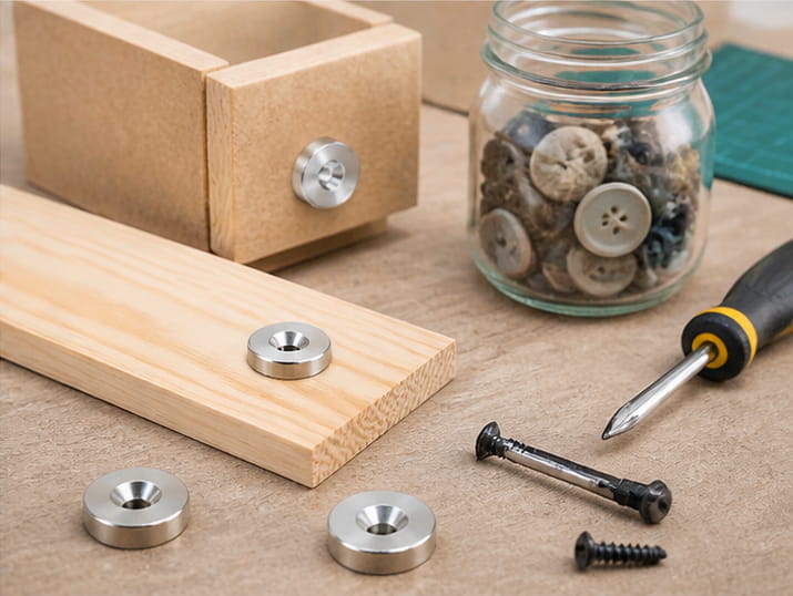 aplicações de ímanes de neodímio com cabeça escareada em projetos de bricolage