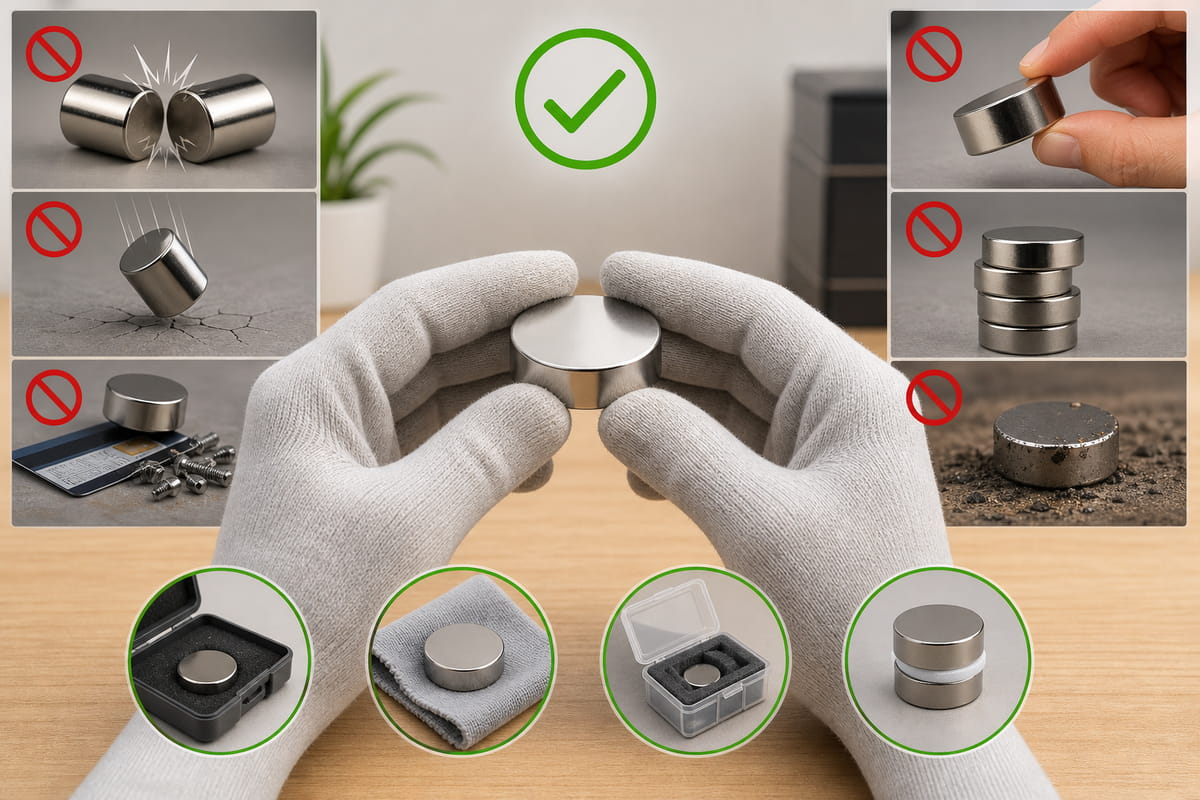 Manuseie o íman de neodímio com cuidado