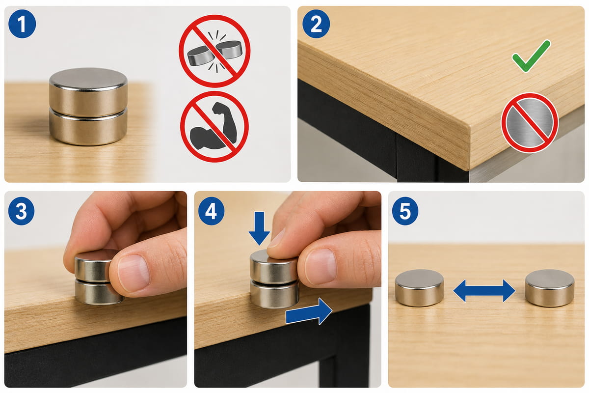 Como manusear ímanes de neodímio: Um guia de segurança 6 Como separar ímanes de neodímio que ficaram presos