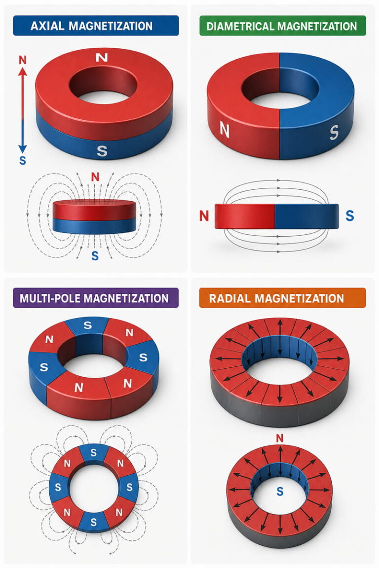 Ímanes em anel 5 Opções de magnetização de ímanes em anel