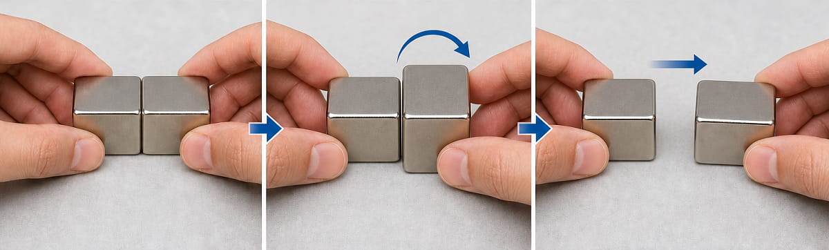 Como separar ímanes de neodímio de 3 formas seguras? 9 Ímanes de neodímio que se separam por rotação