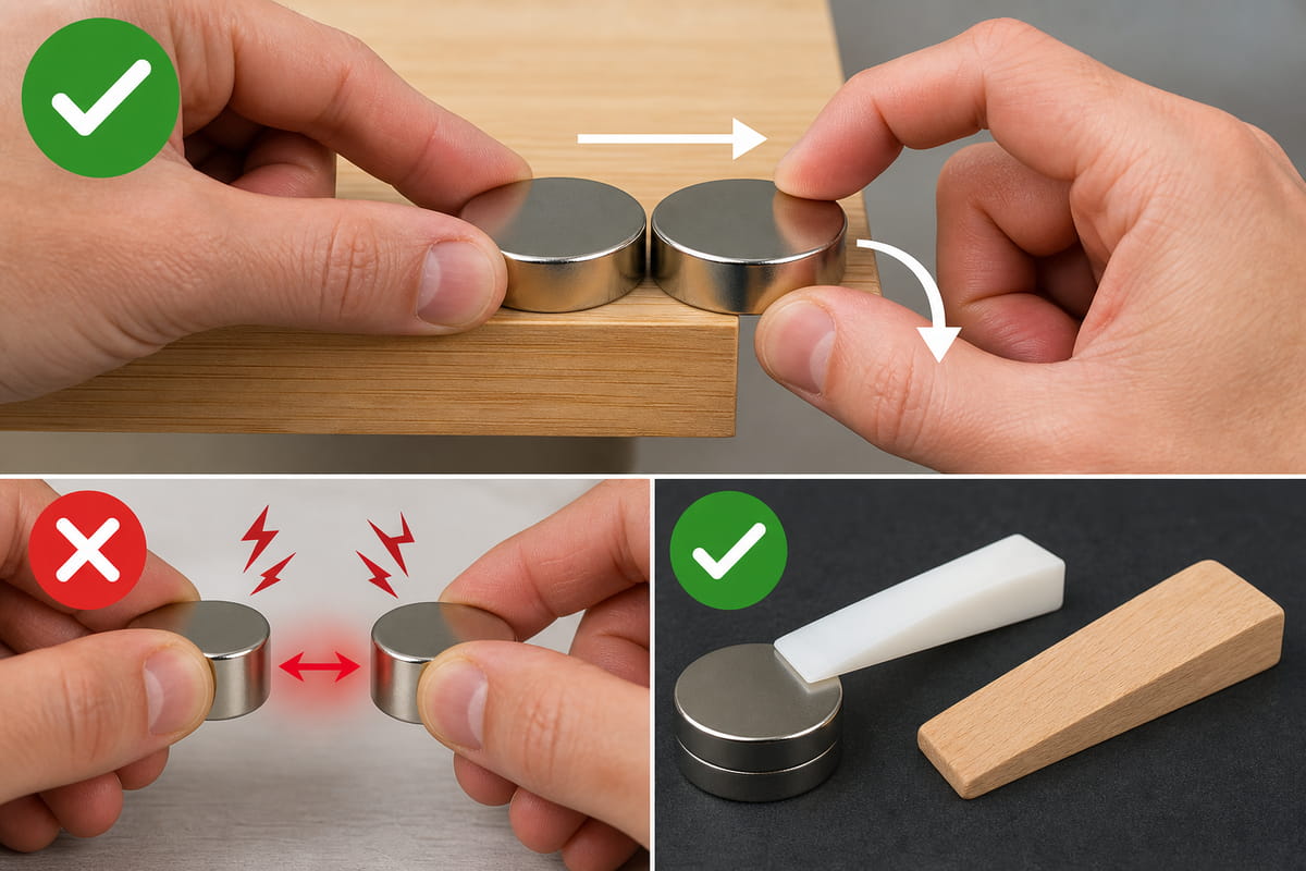 Como manusear ímanes de neodímio: Um guia de segurança 4 Deslize os ímanes, não os puxe