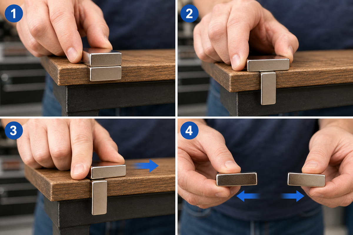 Como separar ímanes de neodímio de 3 formas seguras? 5 A borda da mesa para separar os ímanes de neodímio