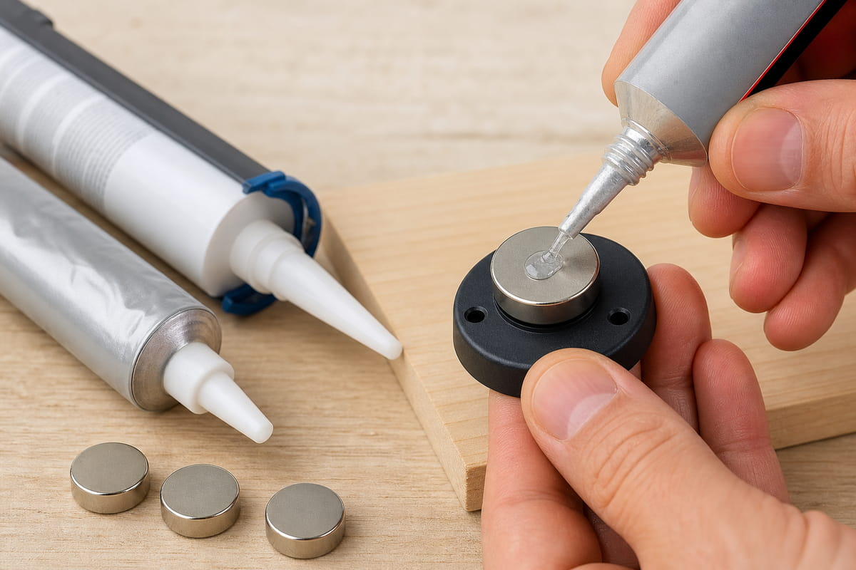 Que cola usar para ímanes de neodímio (dicas de profissionais) 7 Utilize cola E6000 ou adesivos de silicone para colar ímanes de neodímio