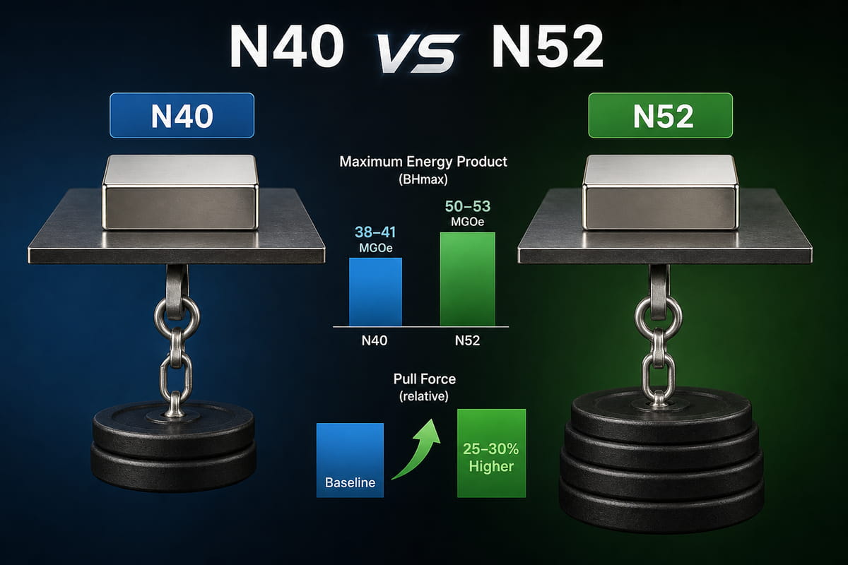 Ímanes N40 vs N52: potência, custo e qual a classe escolher 4 Força dos ímanes N40 vs N52