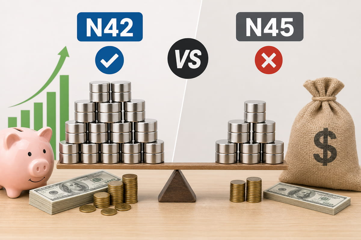 Ímanes N42 vs N45: Diferenças, custo, limites de temperatura e como escolher 6 Custo dos ímanes N42 vs N45