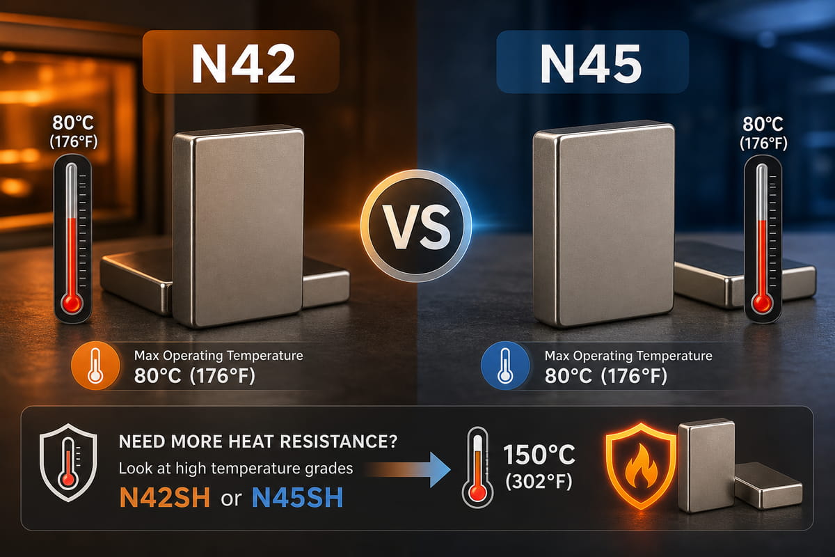 Ímanes N42 vs N45: diferenças, custo, limites de temperatura e como escolher 7 Tolerância à temperatura dos ímanes N42 vs N45