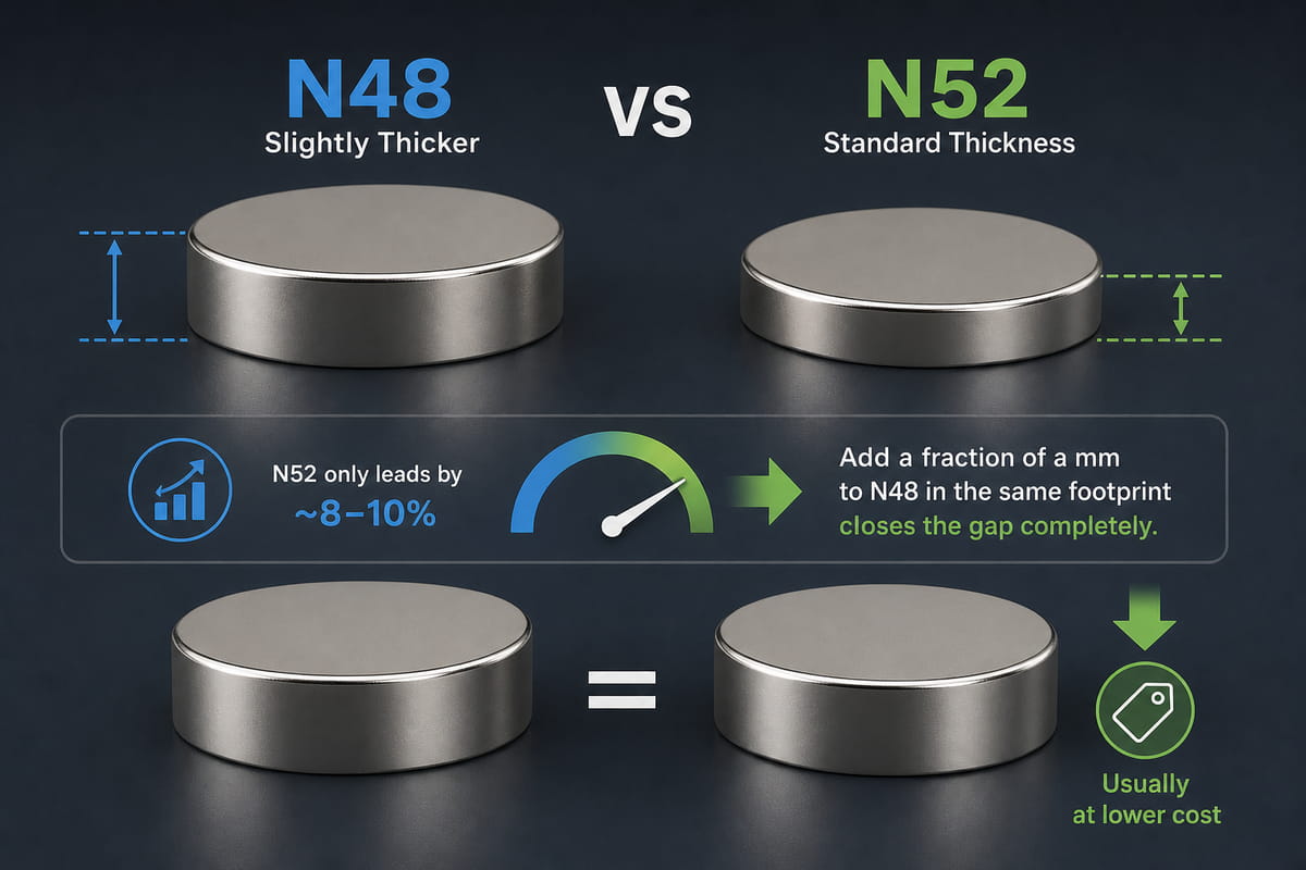 Alternativa de tamanho para ímanes N48 vs N52
