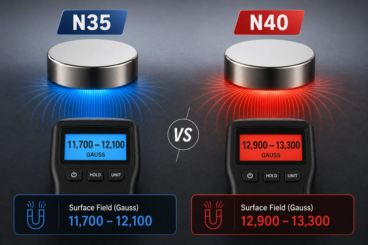 Ímanes N35 vs N40: Principais diferenças, utilizações e qual escolher 5 Ímanes N35 vs N40: Gauss e densidade de fluxo