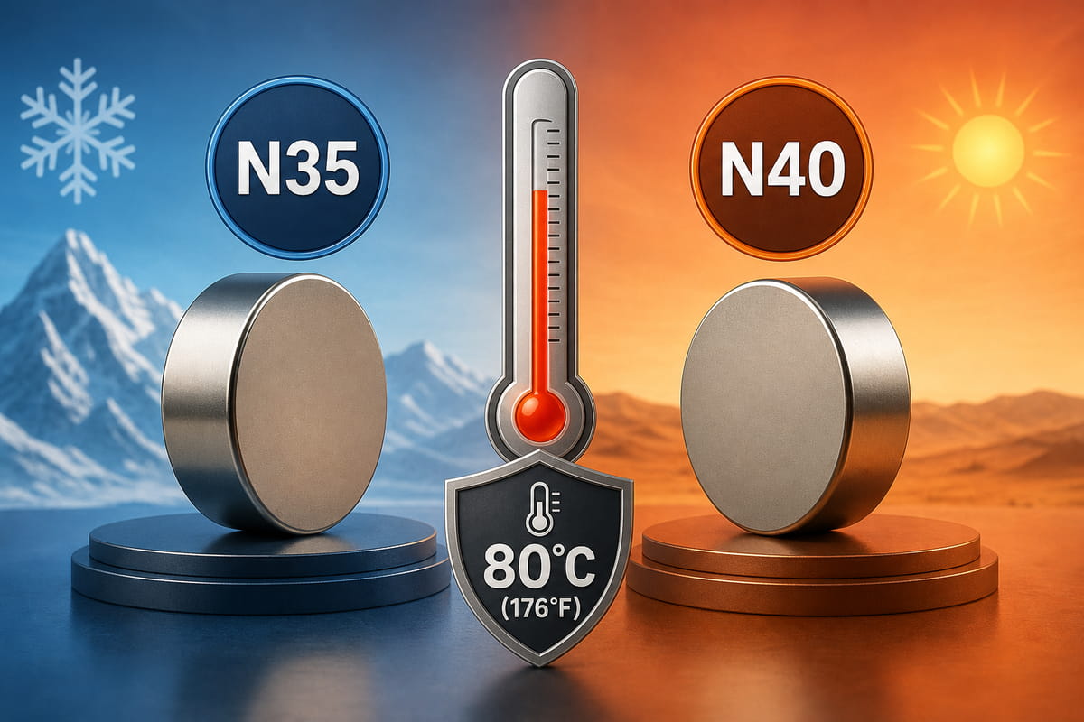 Ímanes N35 vs N40: Principais diferenças, utilizações e qual escolher 6 Tolerância à temperatura dos ímanes N35 vs N40