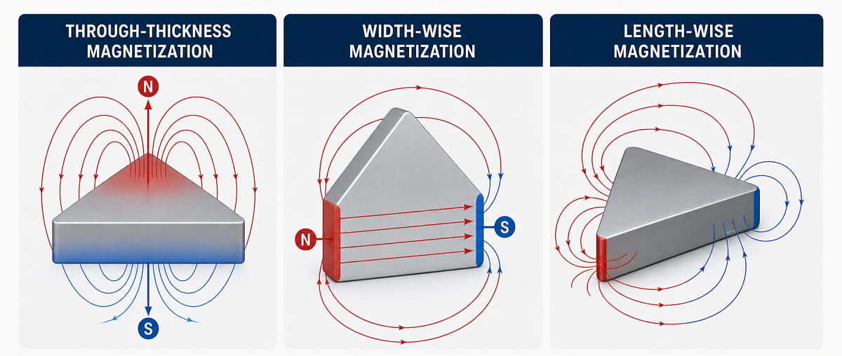 Direções de magnetização de um íman triangular