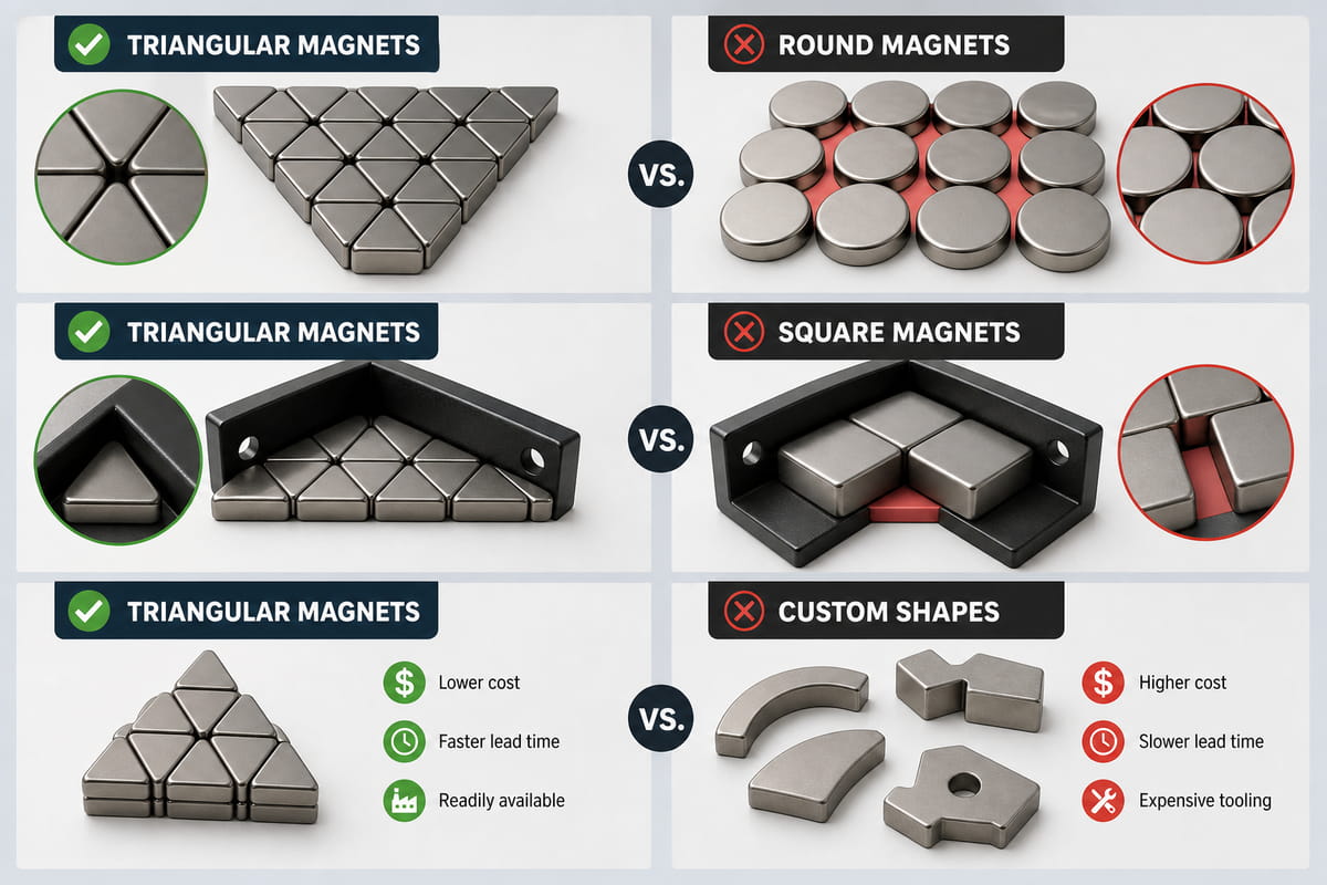 Ímanes triangulares vs. formas padrão