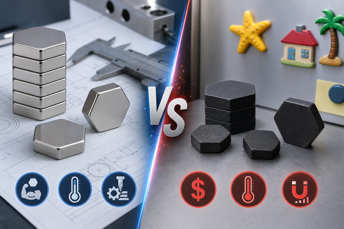 O que são ímanes hexagonais? Tipos, utilizações, especificações e guia de seleção 8 Ímanes de neodímio vs. ímanes hexagonais comuns