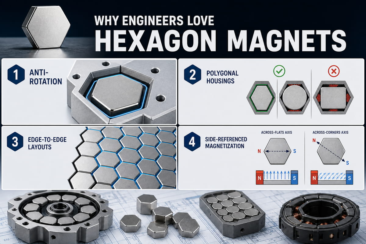 O que são ímanes hexagonais? Tipos, utilizações, especificações e guia de seleção 6 Por que é que os engenheiros adoram os ímanes hexagonais